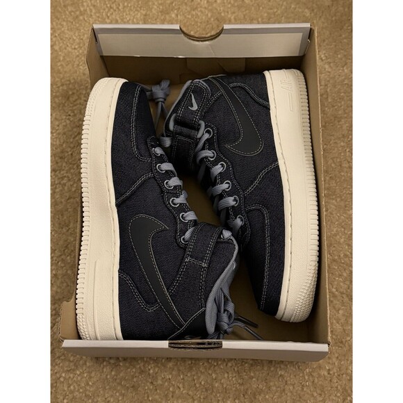 SIZE 6 WOMEN’S NIKE AIR FORCE 1 07 MID OBSIDIAN BLUE-WHITE DENIM DD9625-400 - Picture 7 of 7